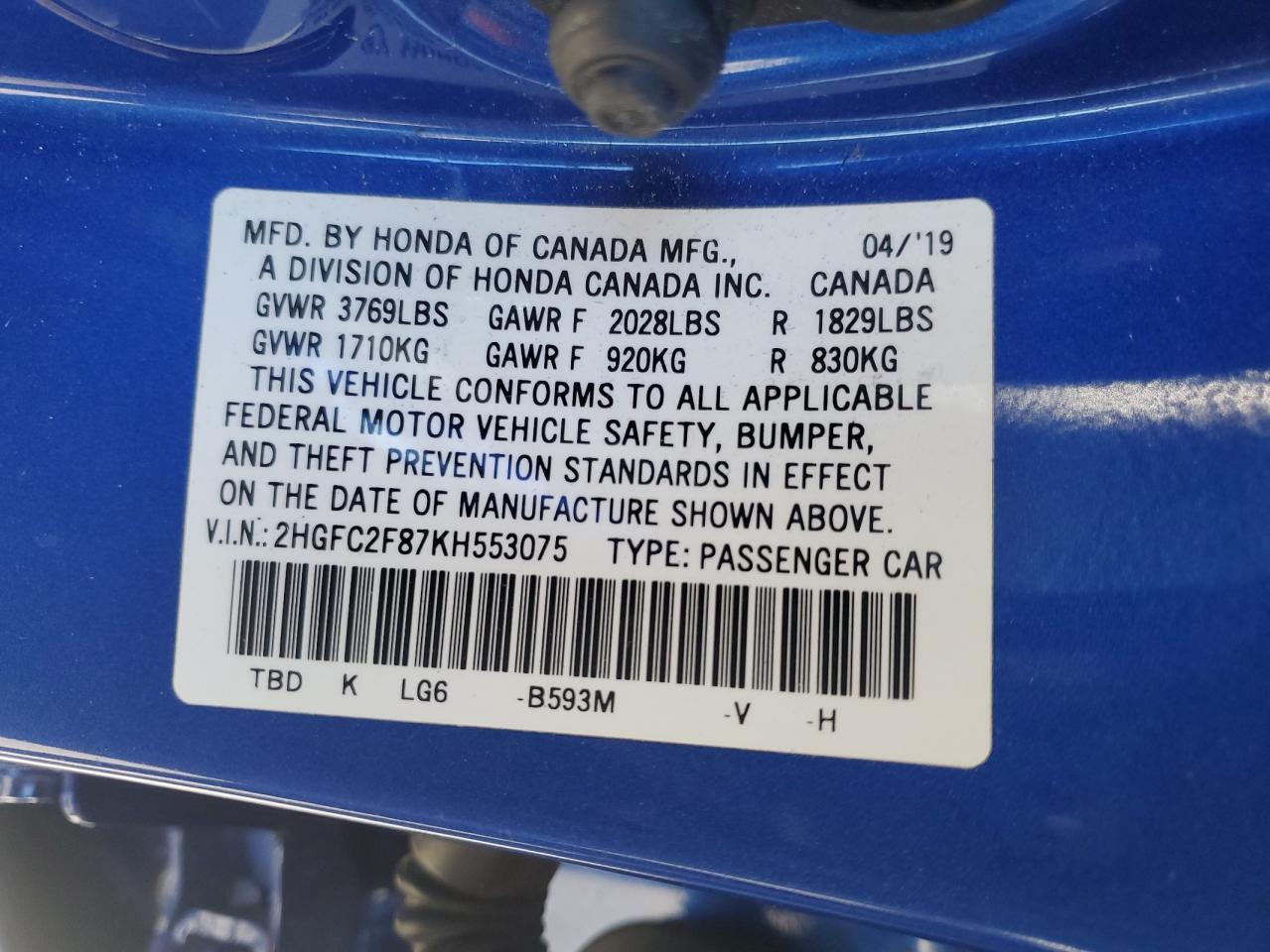 2019 HONDA CIVIC