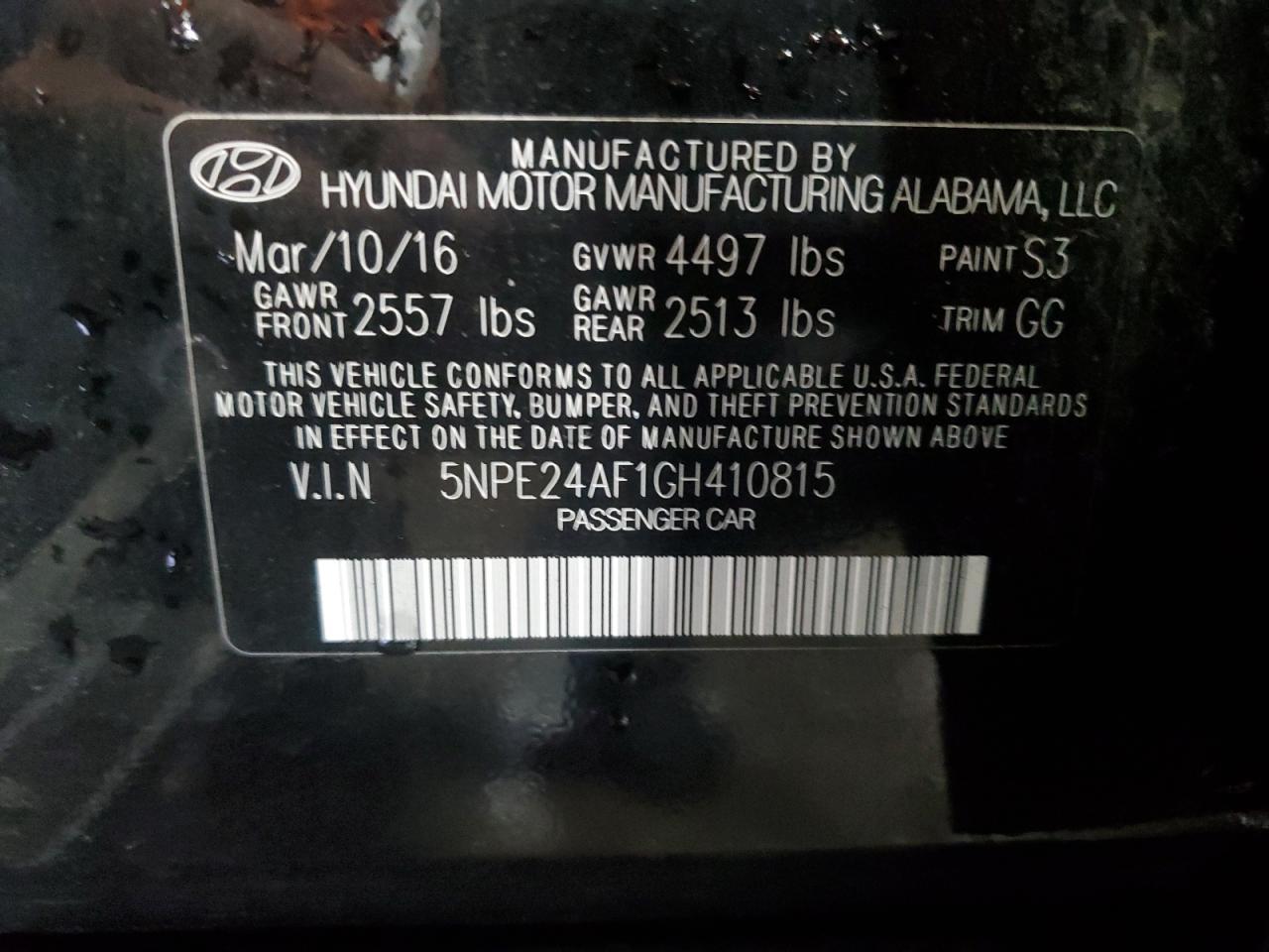 2016 HYUNDAI SONATA