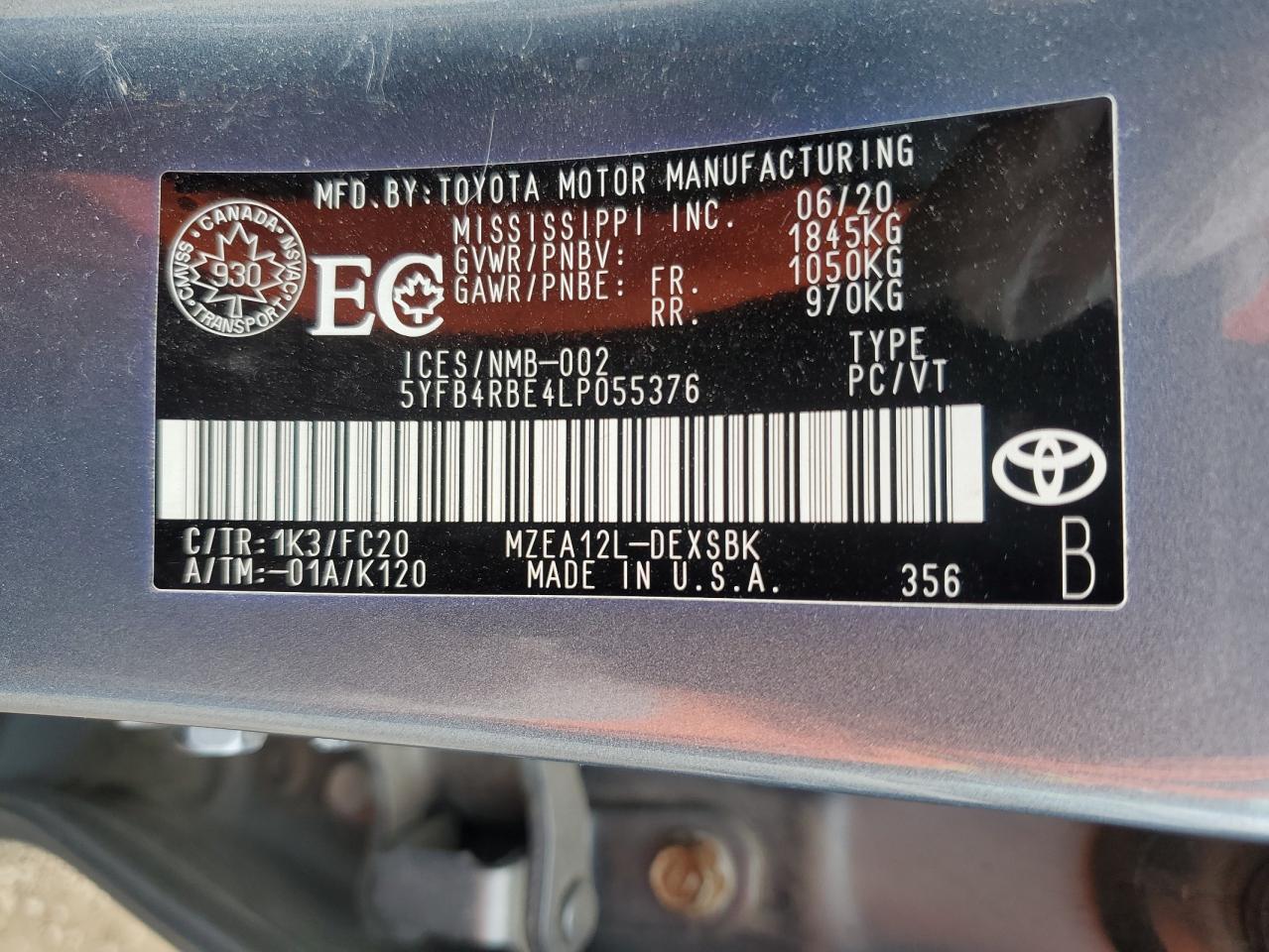 2020 TOYOTA COROLLA