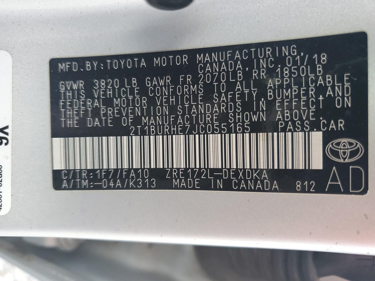 2018 TOYOTA COROLLA