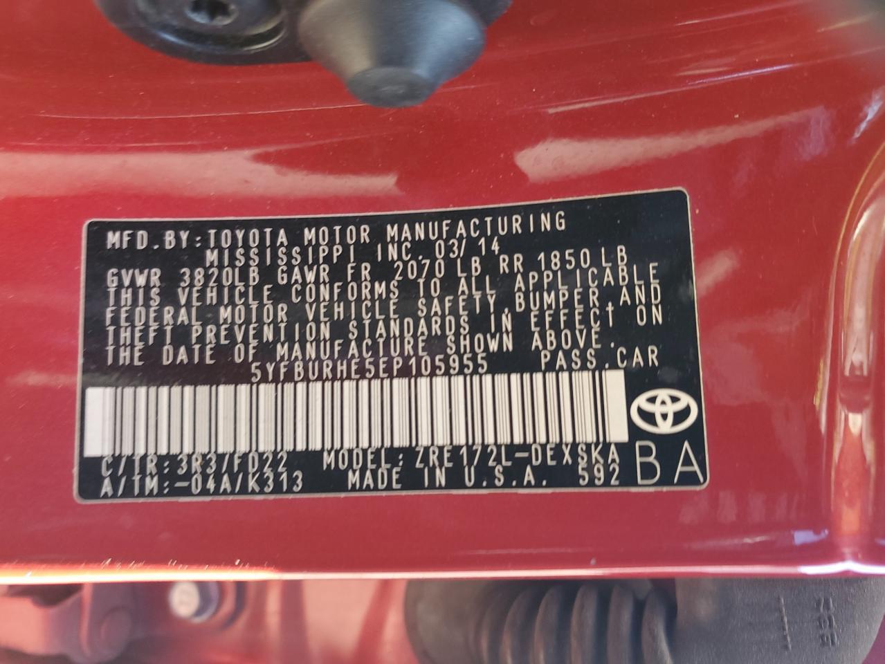 2014 TOYOTA COROLLA