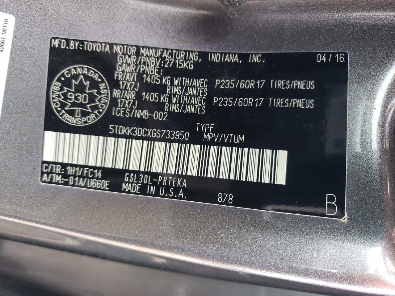 2016 TOYOTA SIENNA