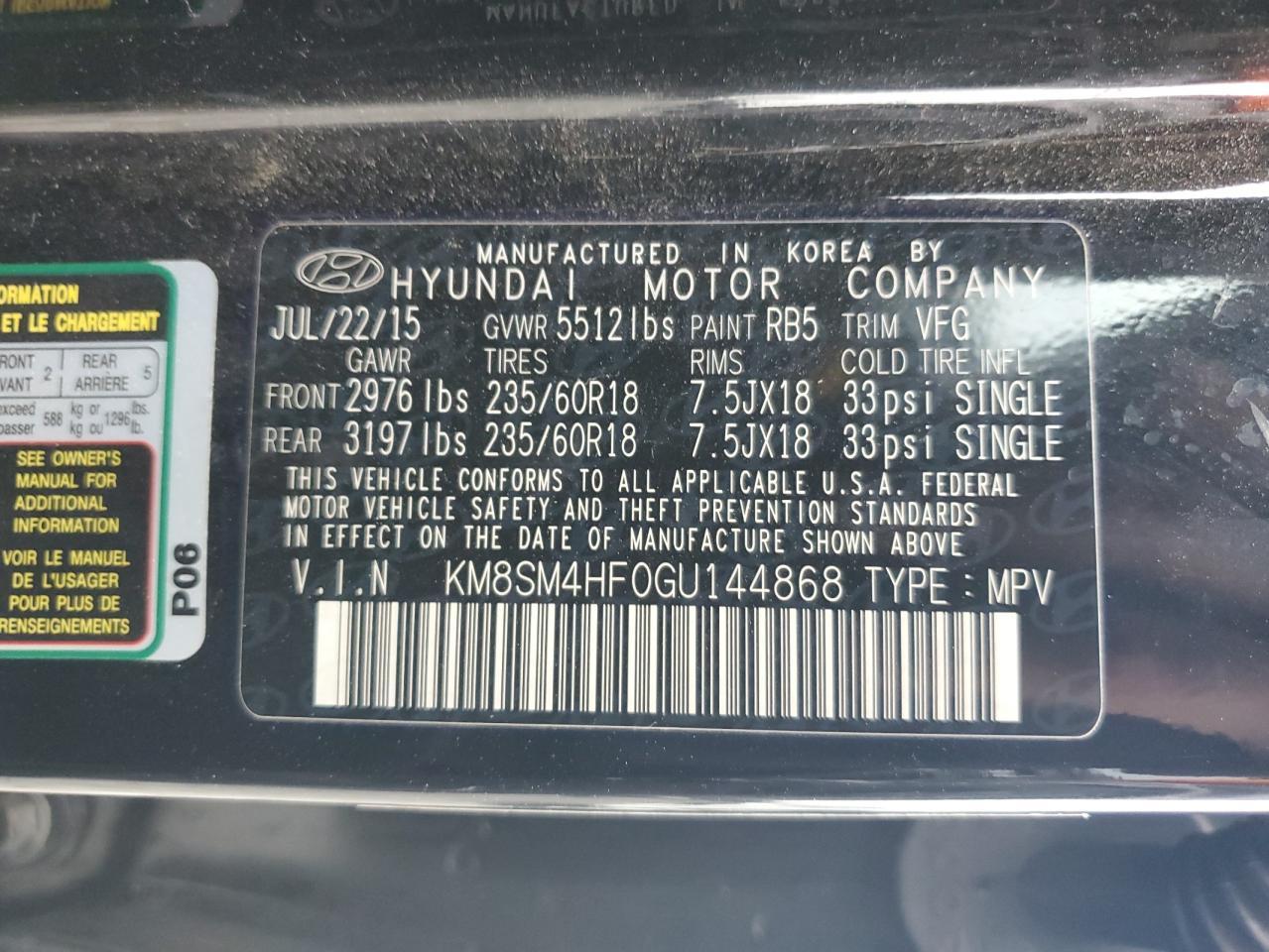 2016 HYUNDAI SANTA FE