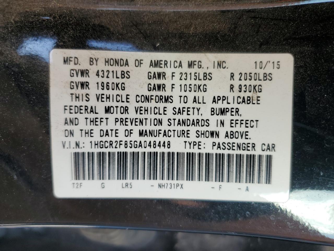 2016 HONDA ACCORD