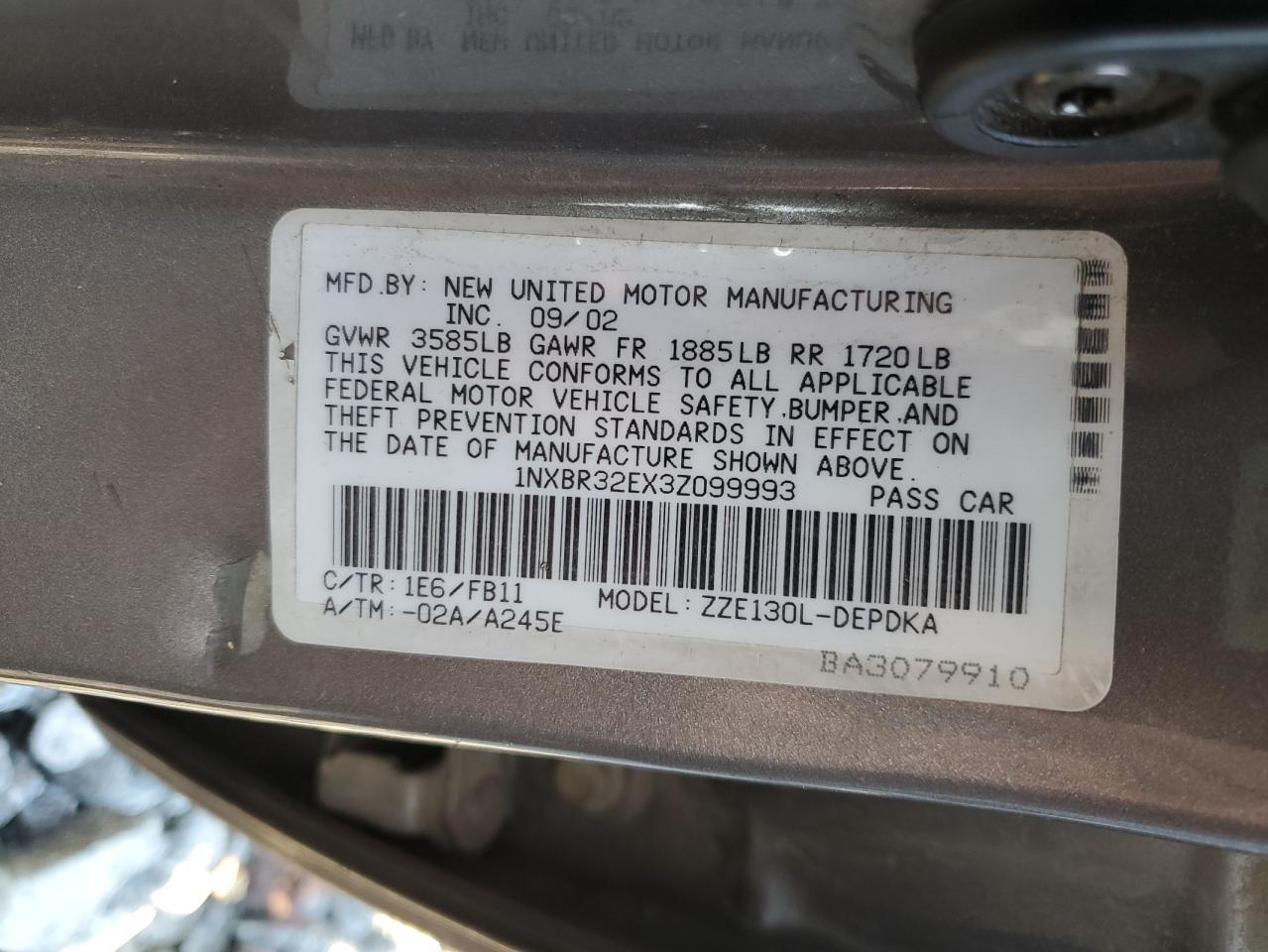 2003 TOYOTA COROLLA