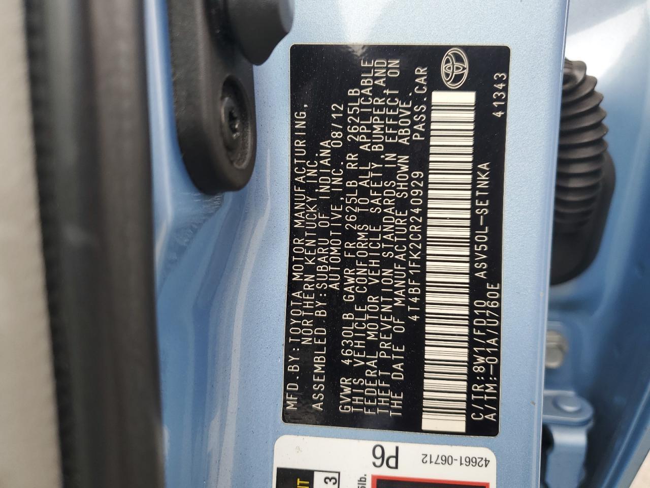2012 TOYOTA CAMRY