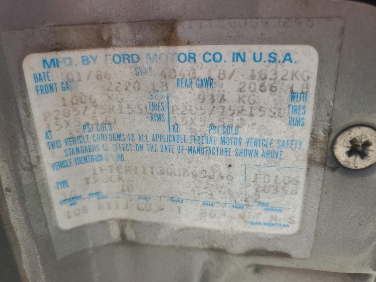 1986 FORD RANGER