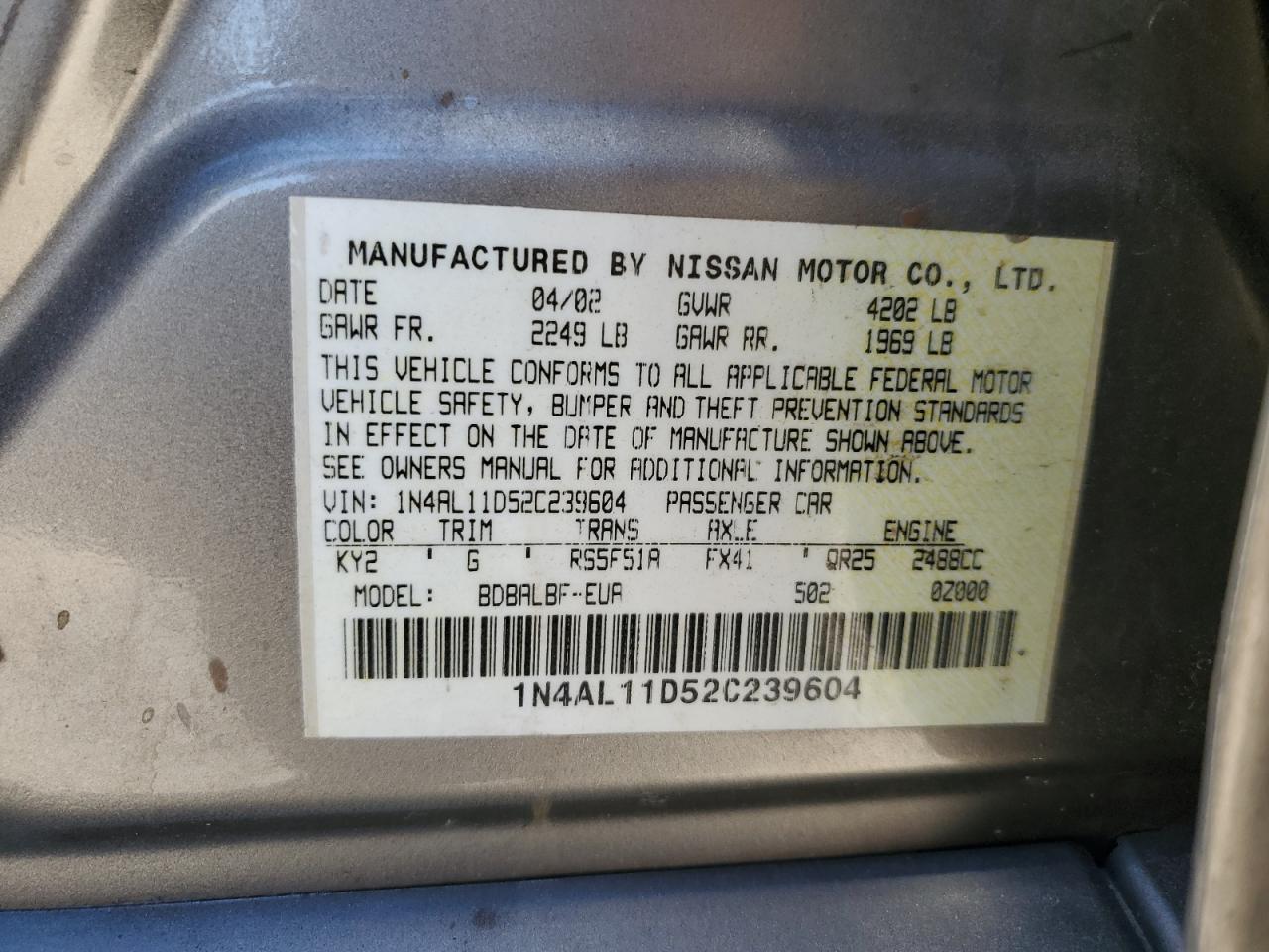 2002 NISSAN ALTIMA