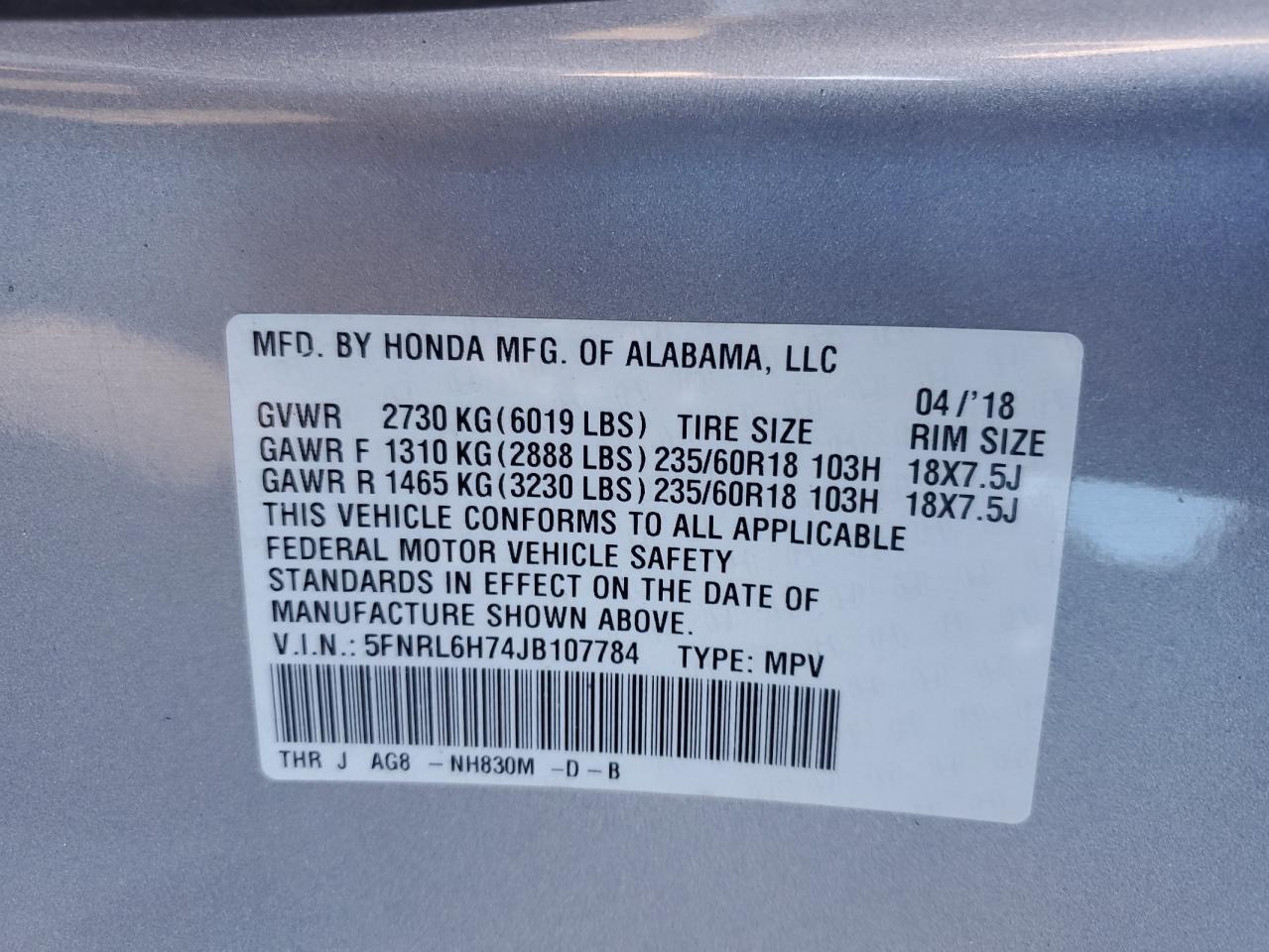 2018 HONDA ODYSSEY