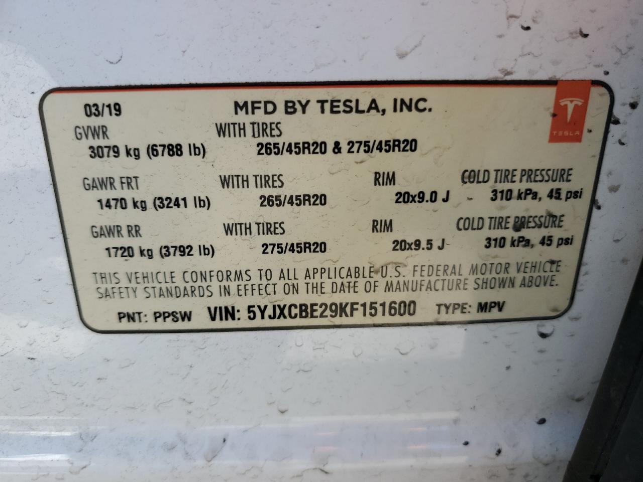 2019 TESLA MODEL X