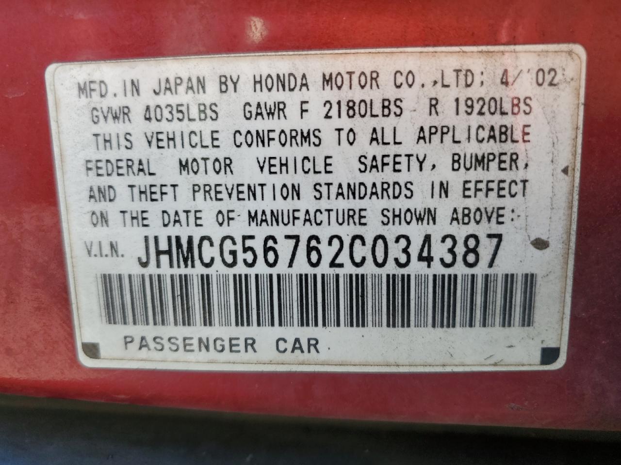 2002 HONDA ACCORD