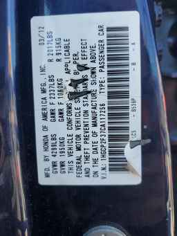 2012 HONDA ACCORD