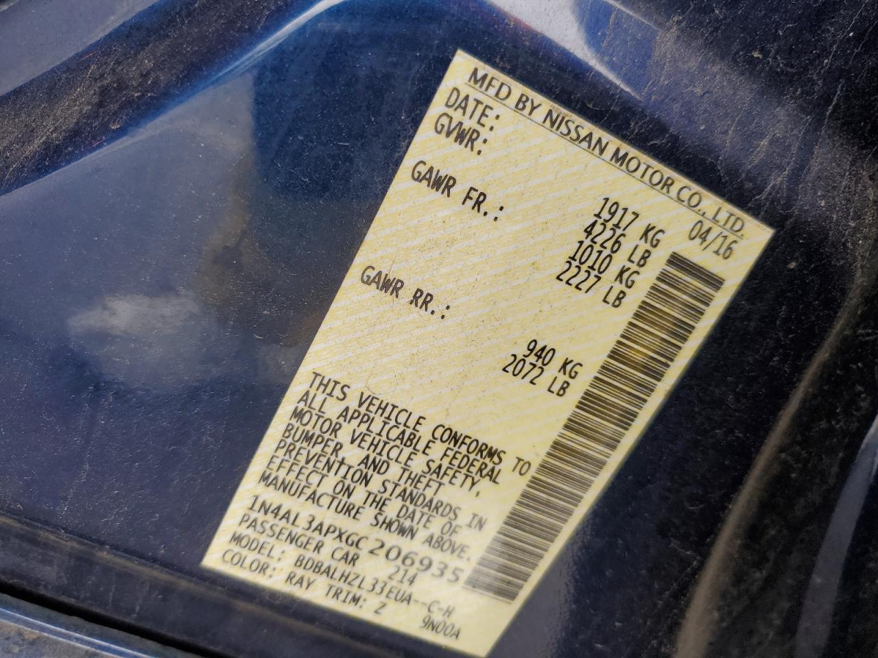 2016 NISSAN ALTIMA