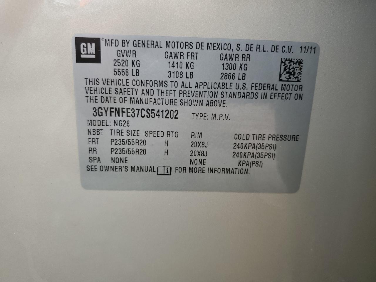 2012 CADILLAC SRX