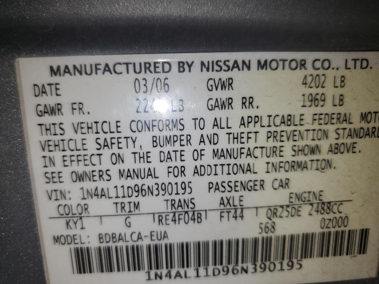 2006 NISSAN ALTIMA