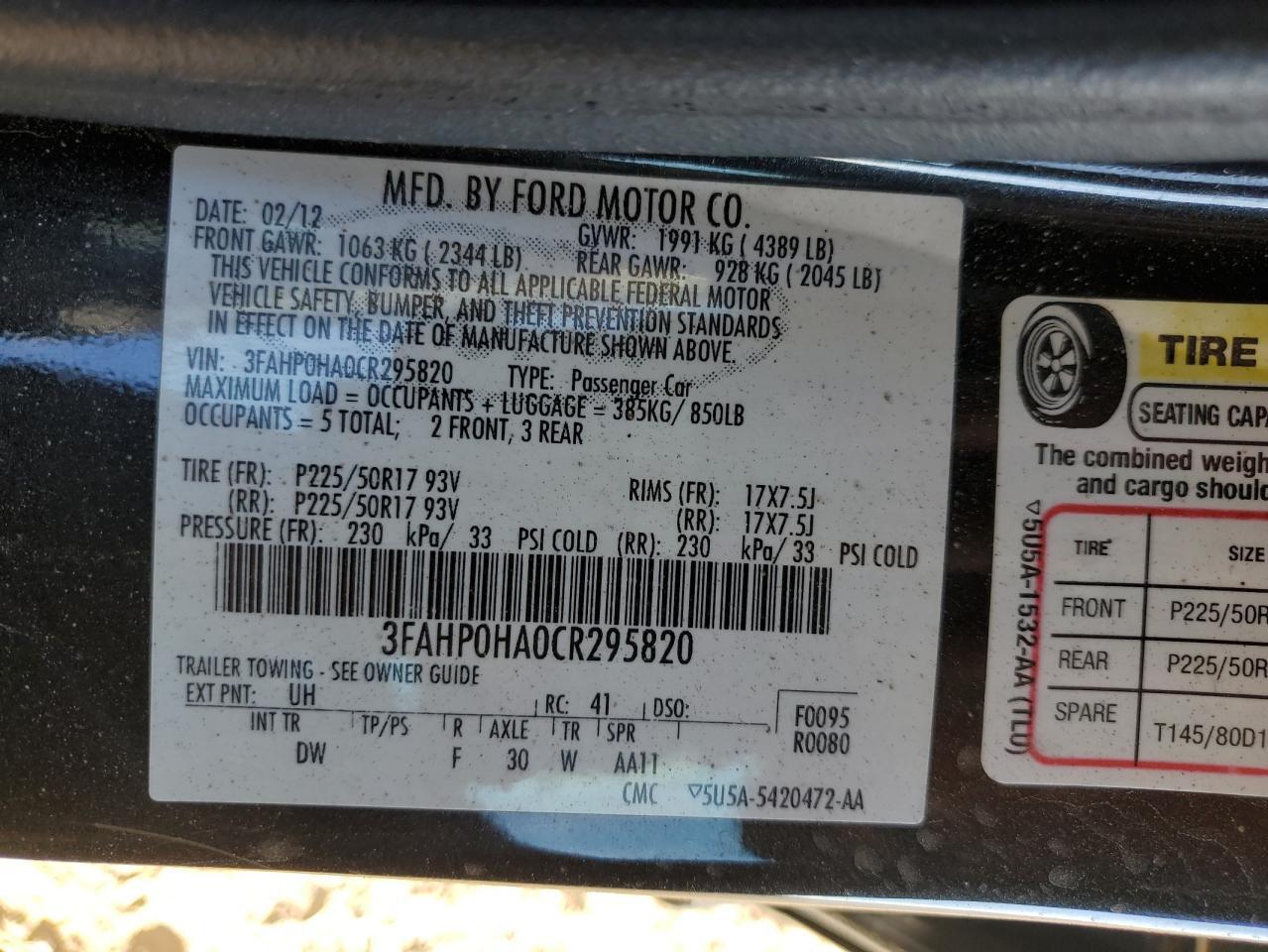 2012 FORD FUSION
