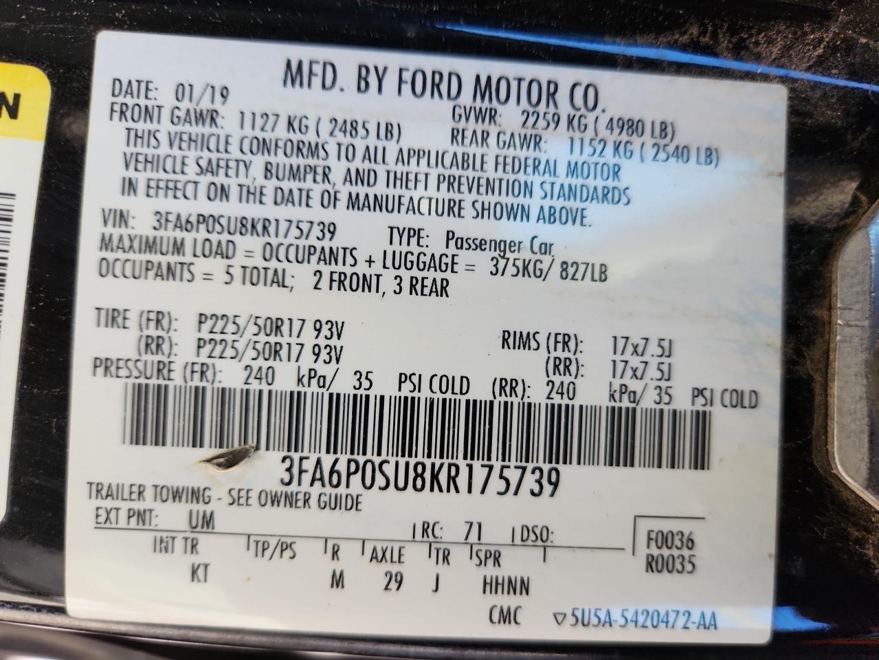 2019 FORD FUSION