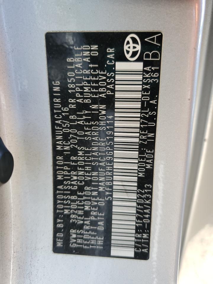 2016 TOYOTA COROLLA