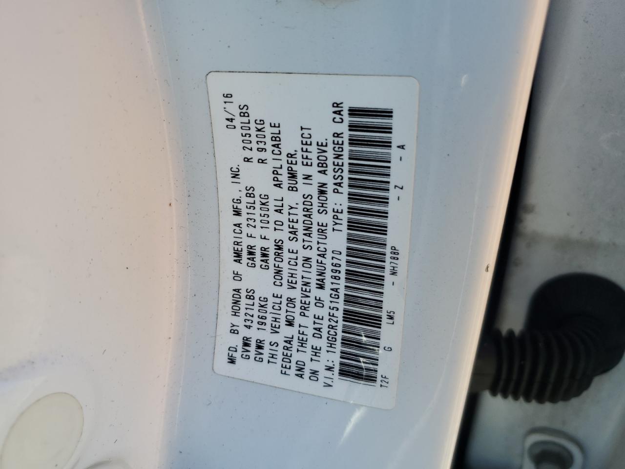 2016 HONDA ACCORD