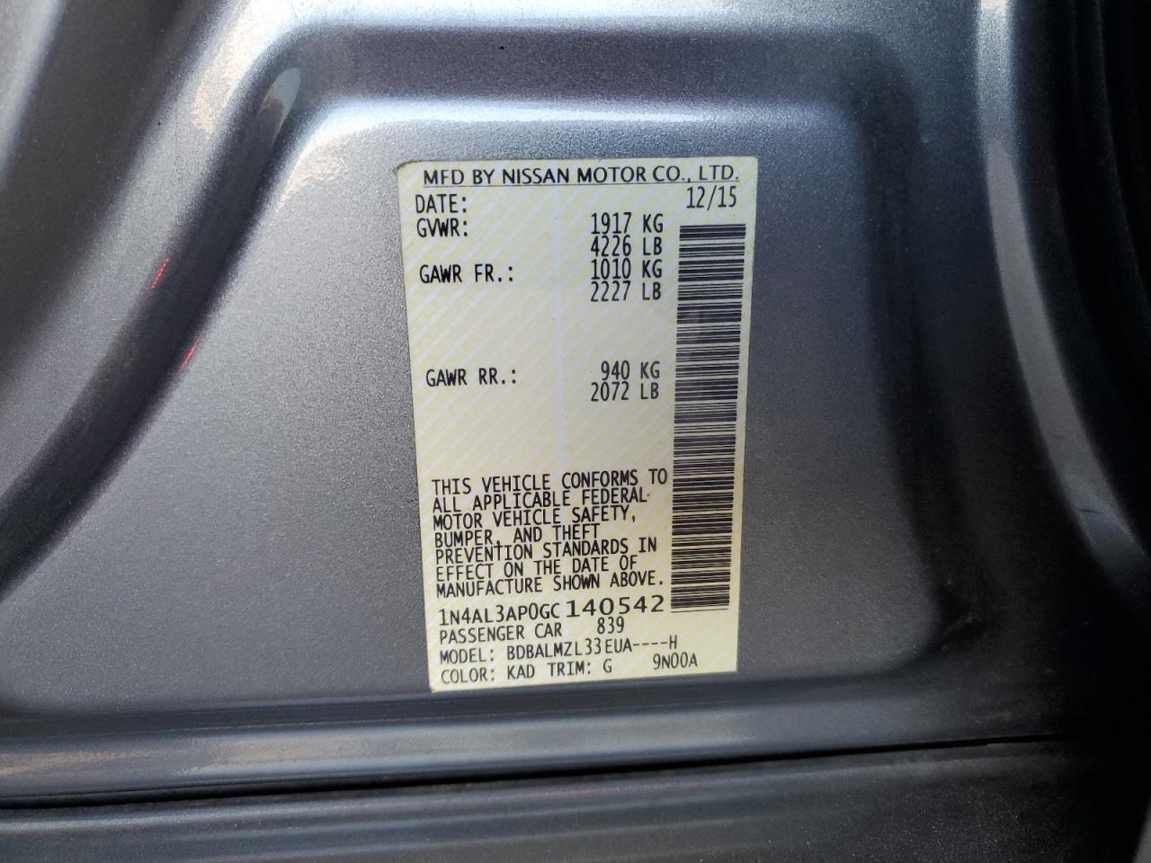 2016 NISSAN ALTIMA