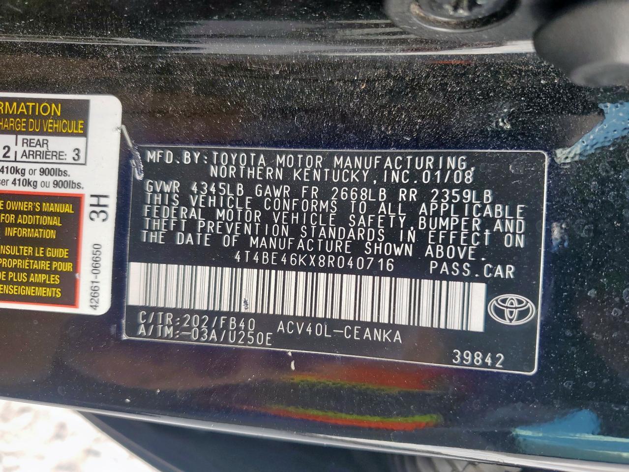 2008 TOYOTA CAMRY