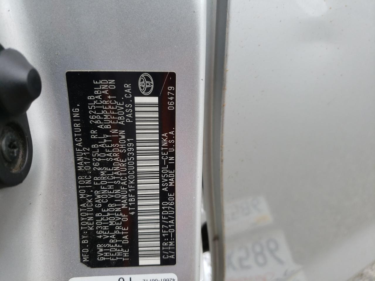 2012 TOYOTA CAMRY