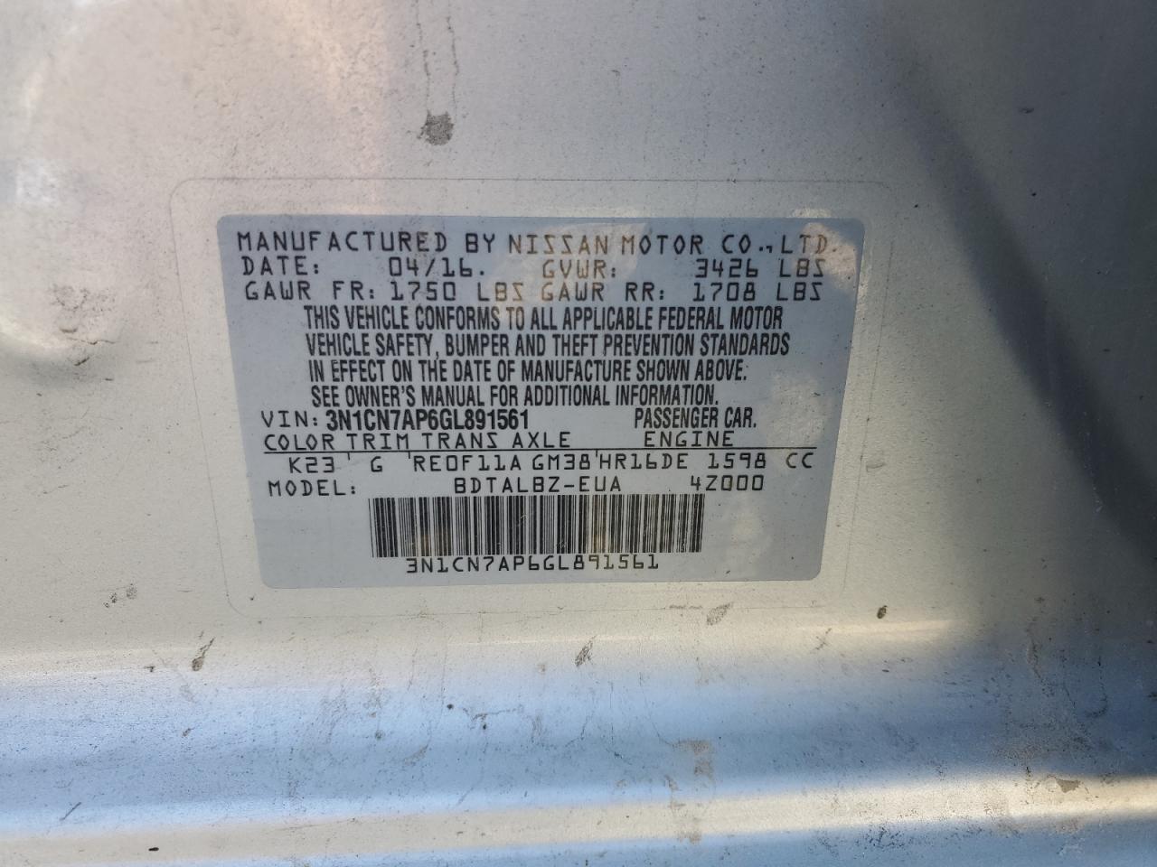 2016 NISSAN VERSA