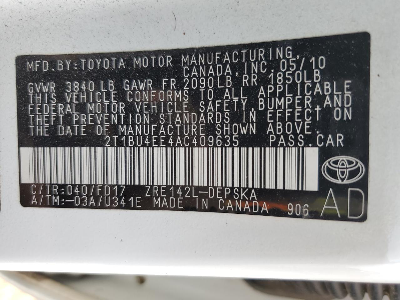 2010 TOYOTA COROLLA