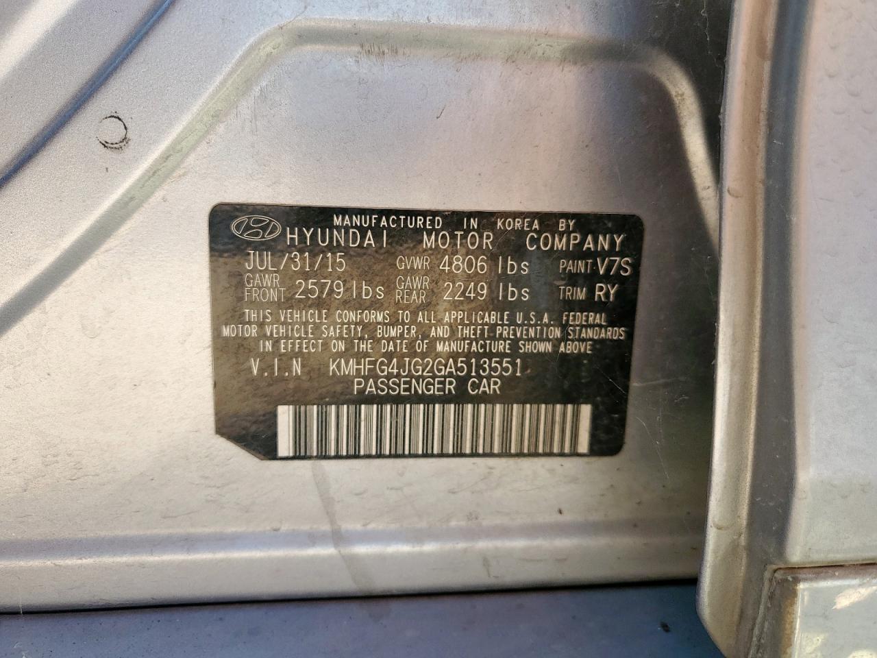 2016 HYUNDAI Azera