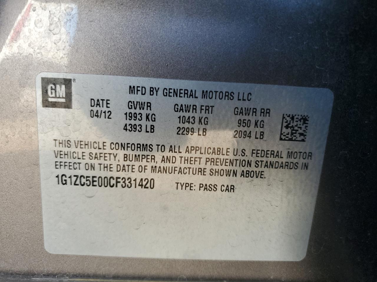 2012 CHEVROLET MALIBU