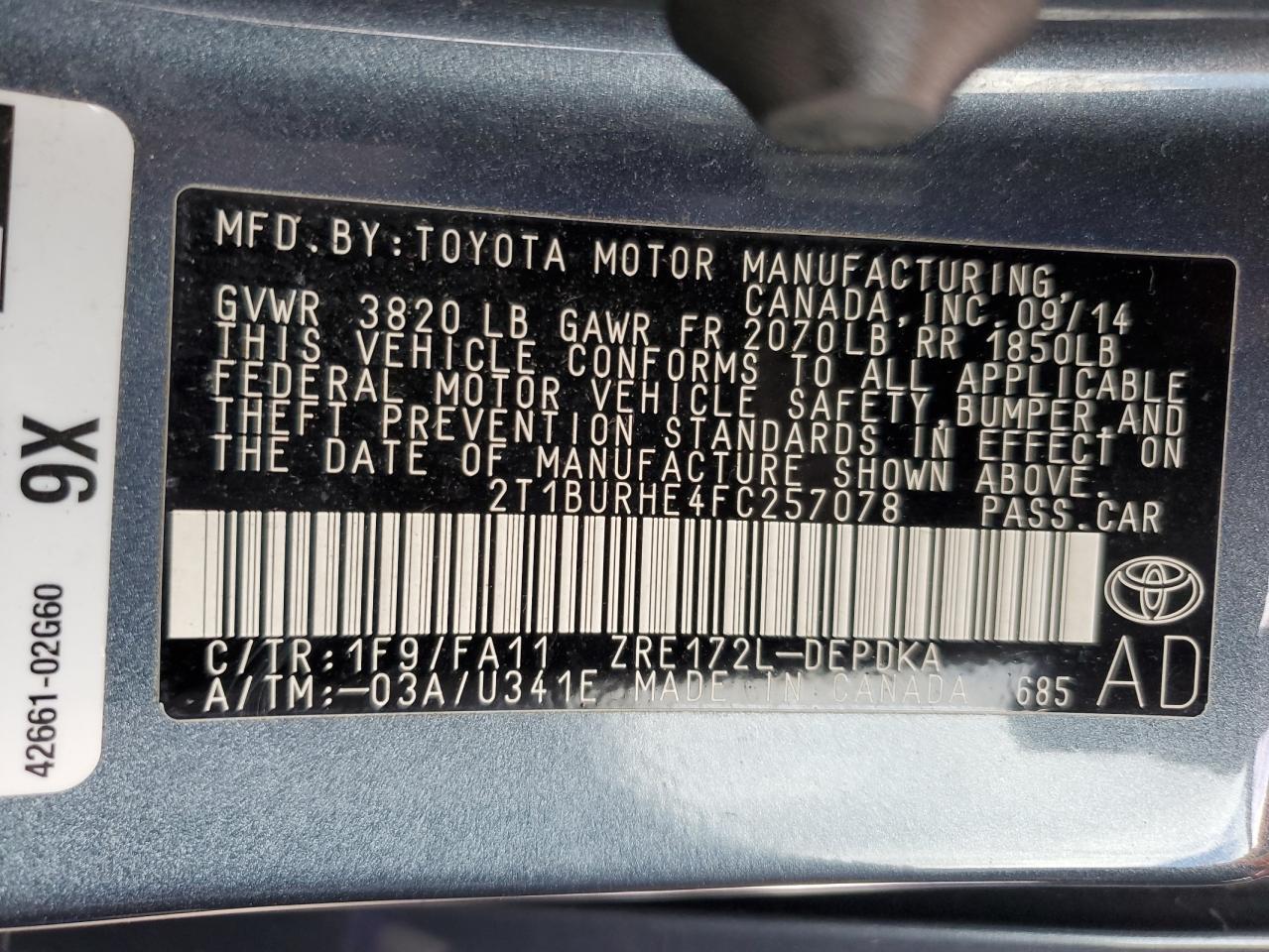 2015 TOYOTA COROLLA