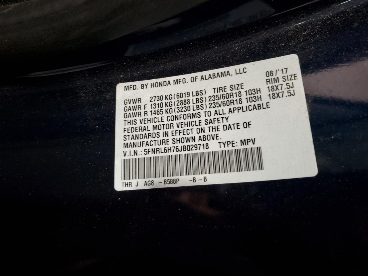2018 HONDA ODYSSEY