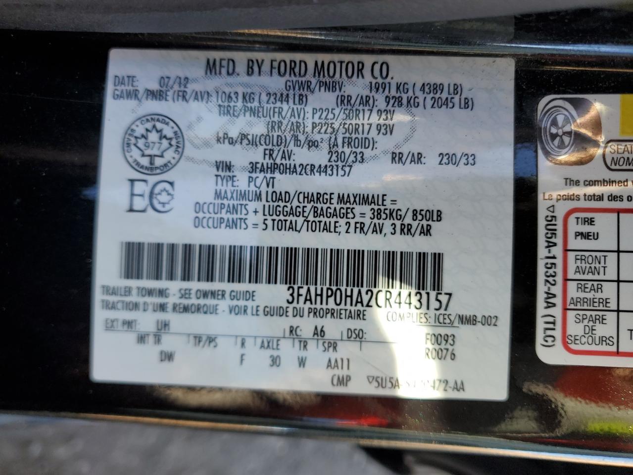 2012 FORD FUSION