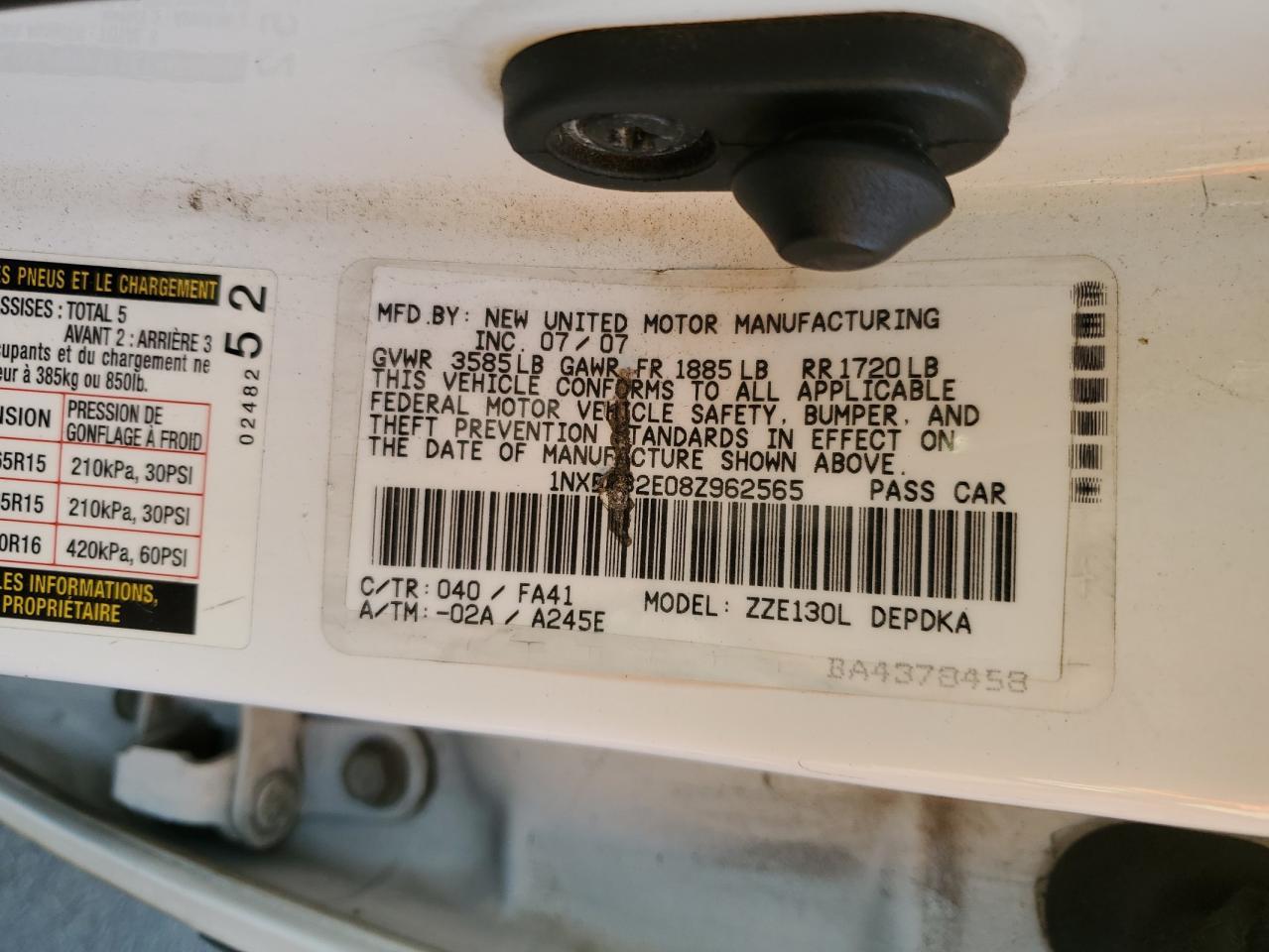 2008 TOYOTA COROLLA