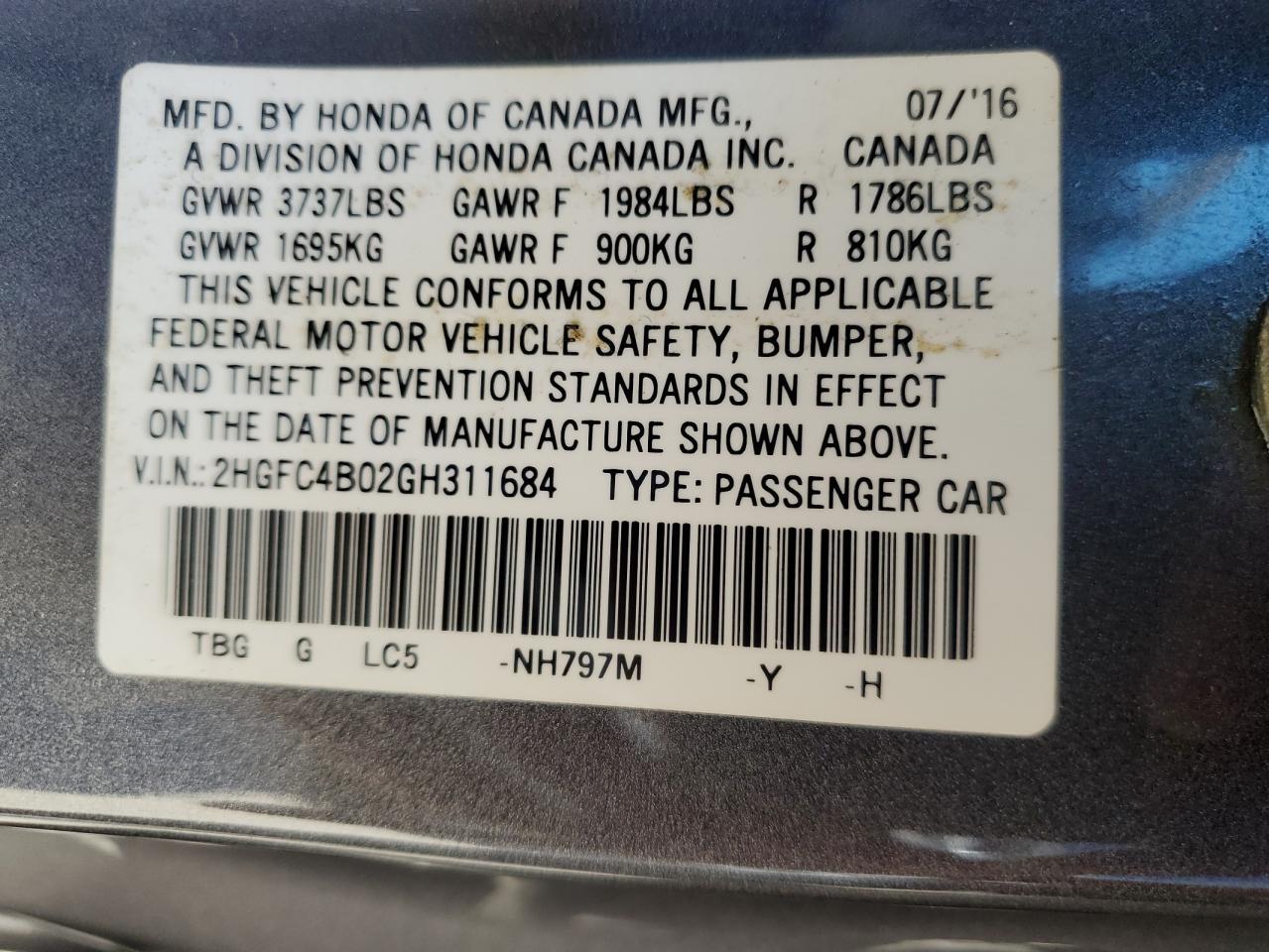 2016 HONDA CIVIC