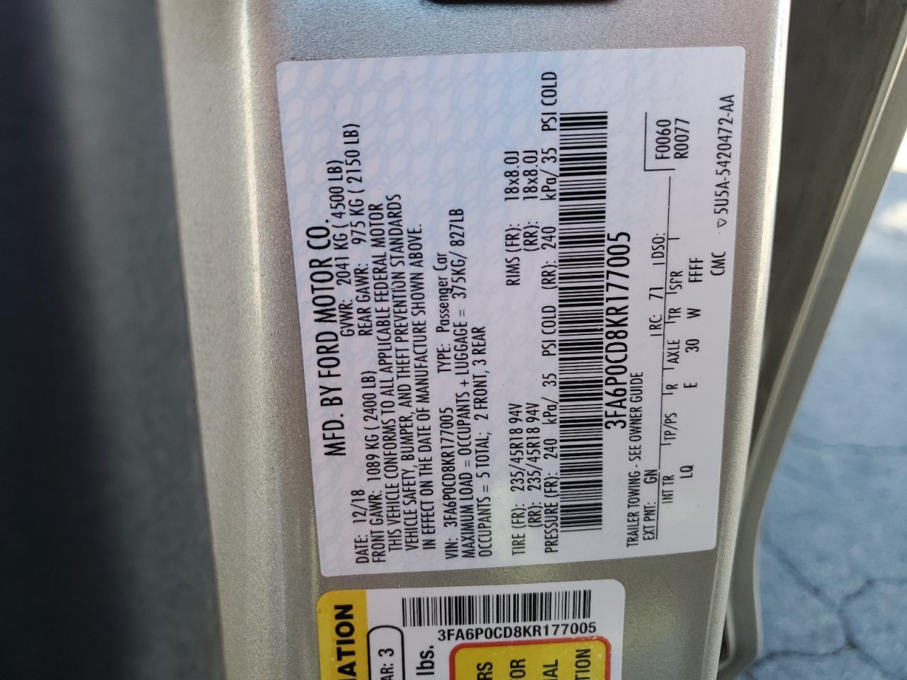 2019 FORD FUSION