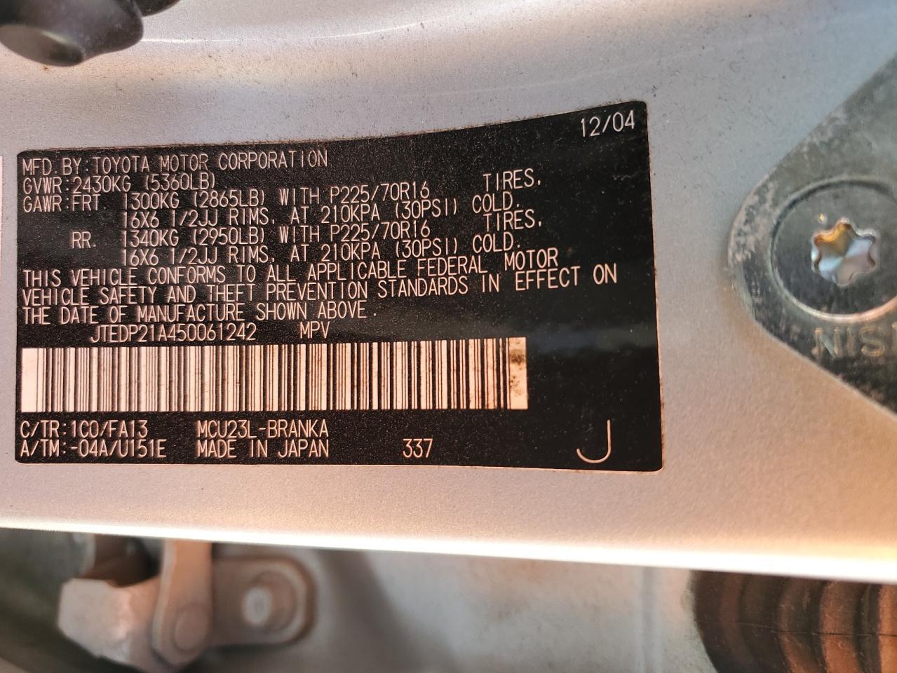 2005 TOYOTA HIGHLANDER