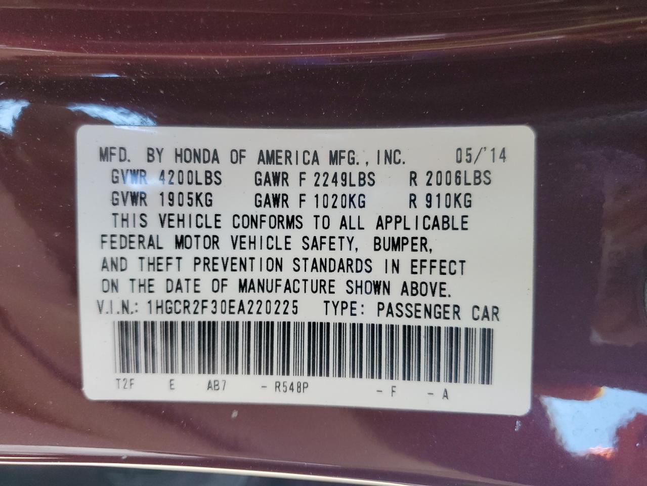 2014 HONDA ACCORD