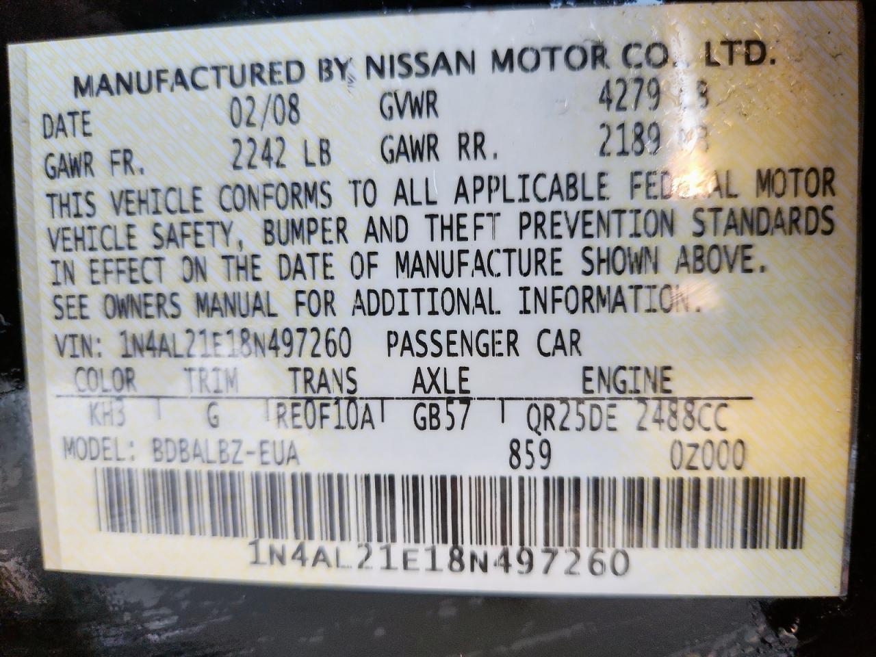 2008 NISSAN ALTIMA