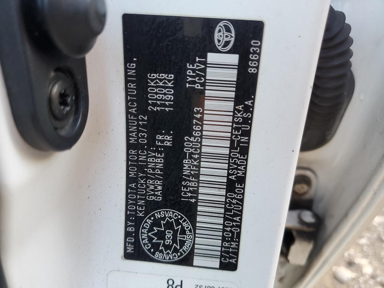 2012 TOYOTA CAMRY
