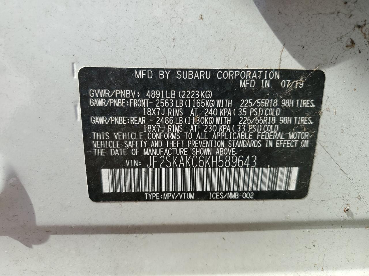 2019 SUBARU FORESTER