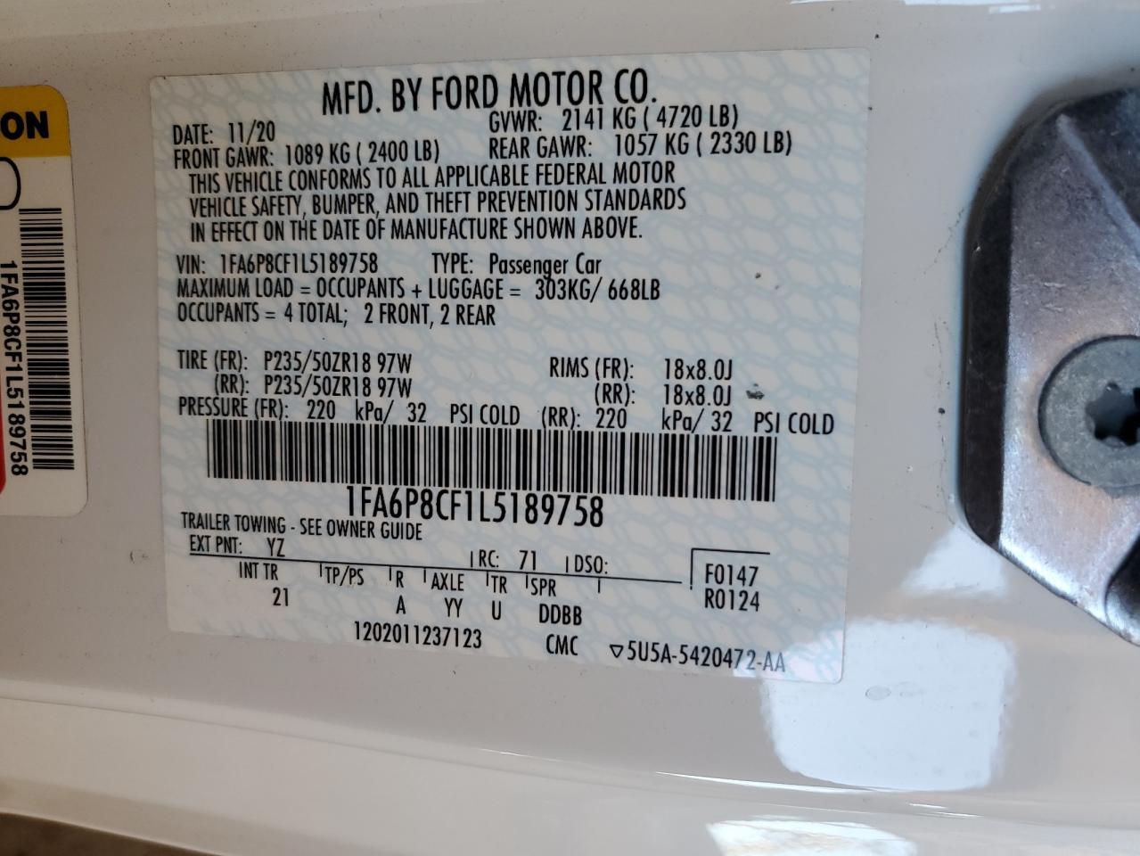 2020 FORD MUSTANG