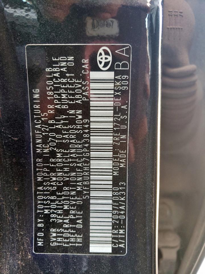 2016 TOYOTA COROLLA