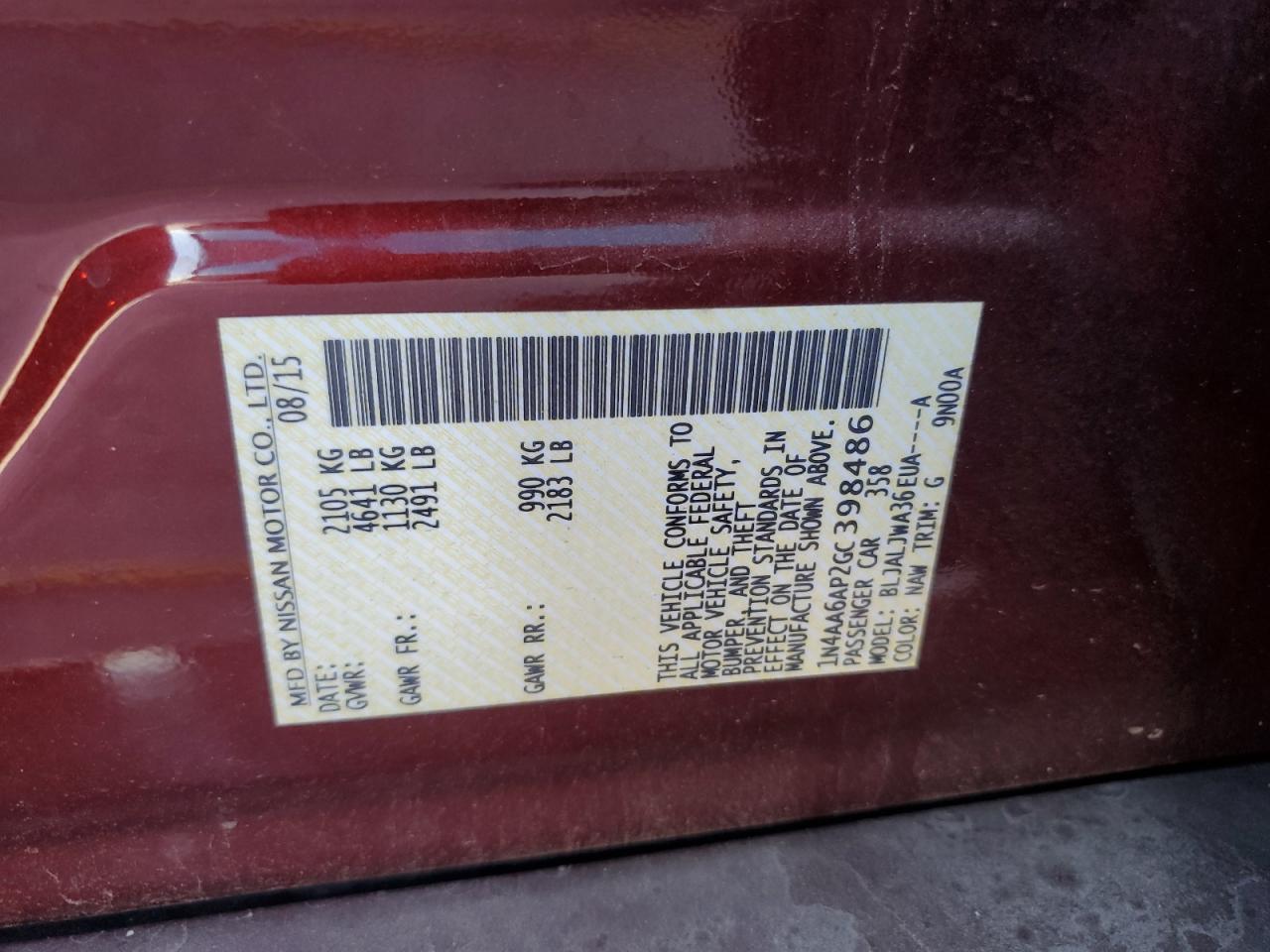 2016 NISSAN Maxima