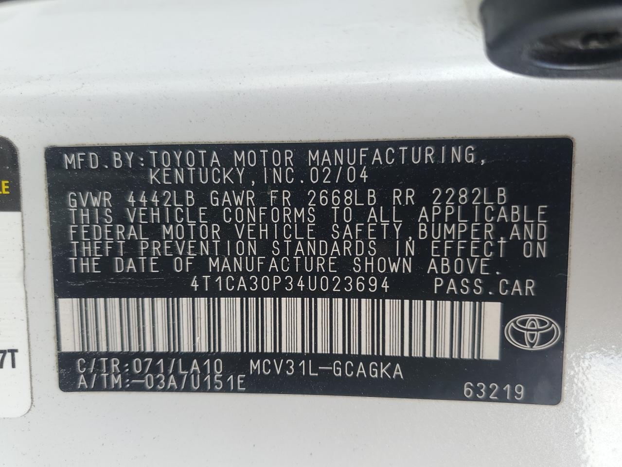 2004 TOYOTA CAMRY
