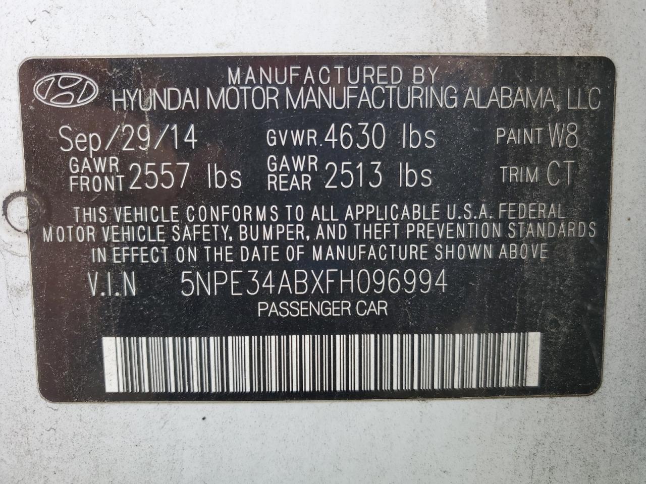 2015 HYUNDAI SONATA