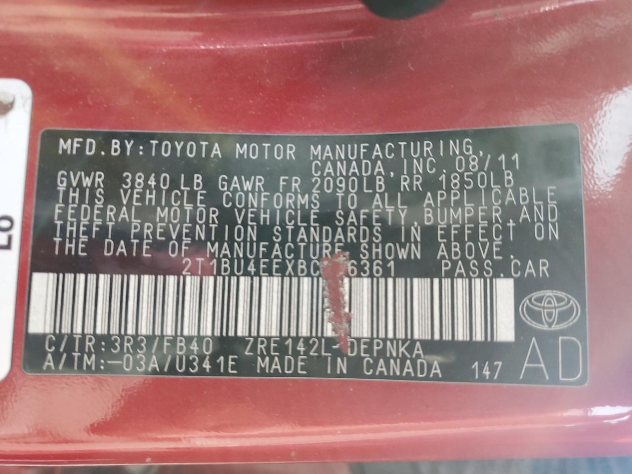 2011 TOYOTA COROLLA
