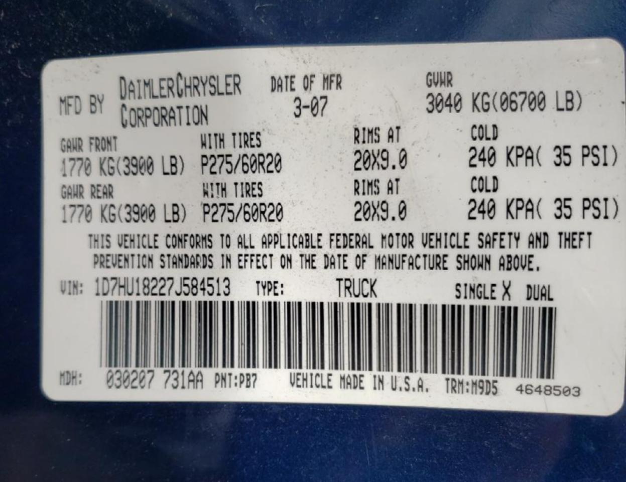 2007 DODGE RAM 1500