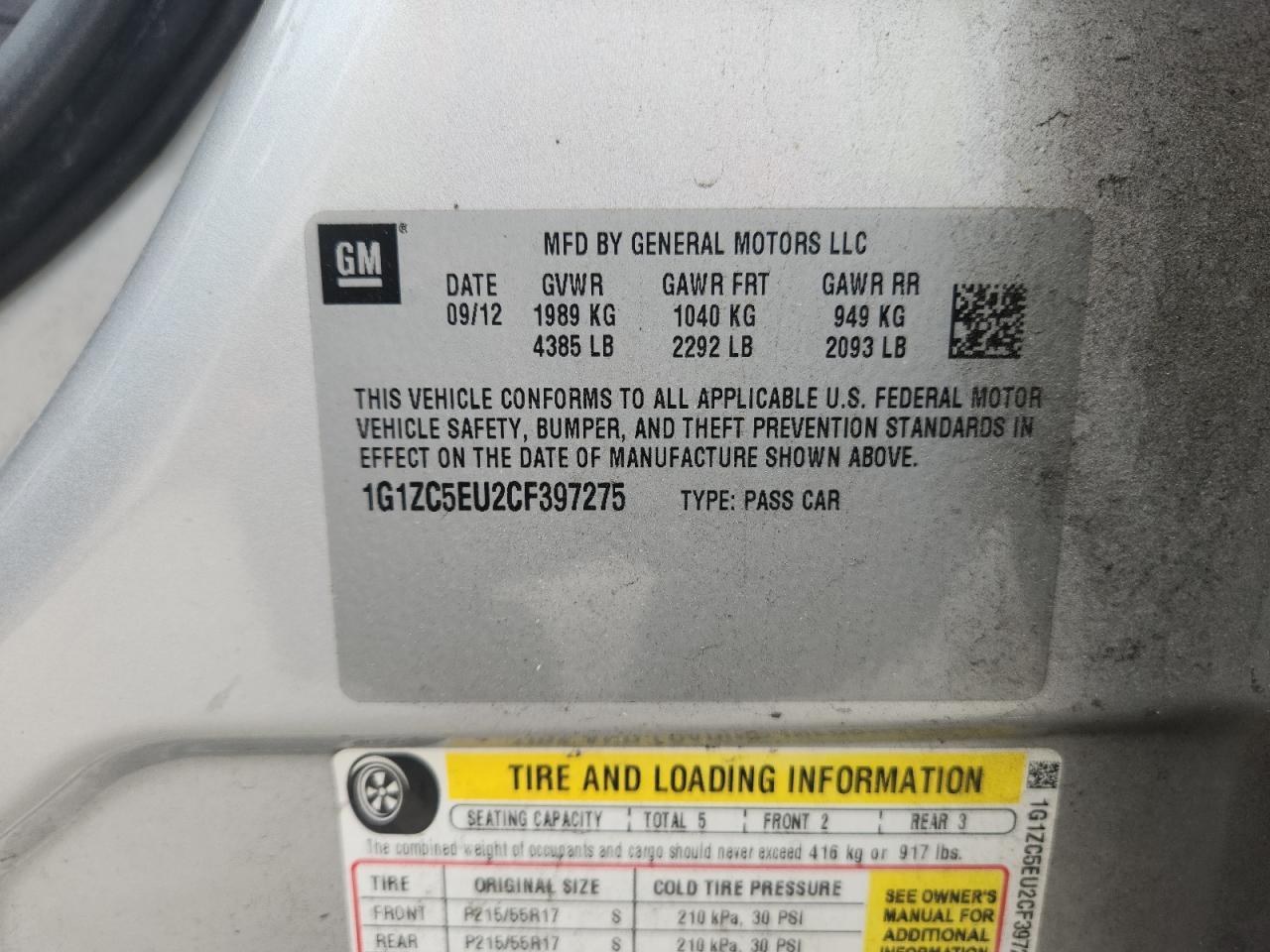 2012 CHEVROLET MALIBU