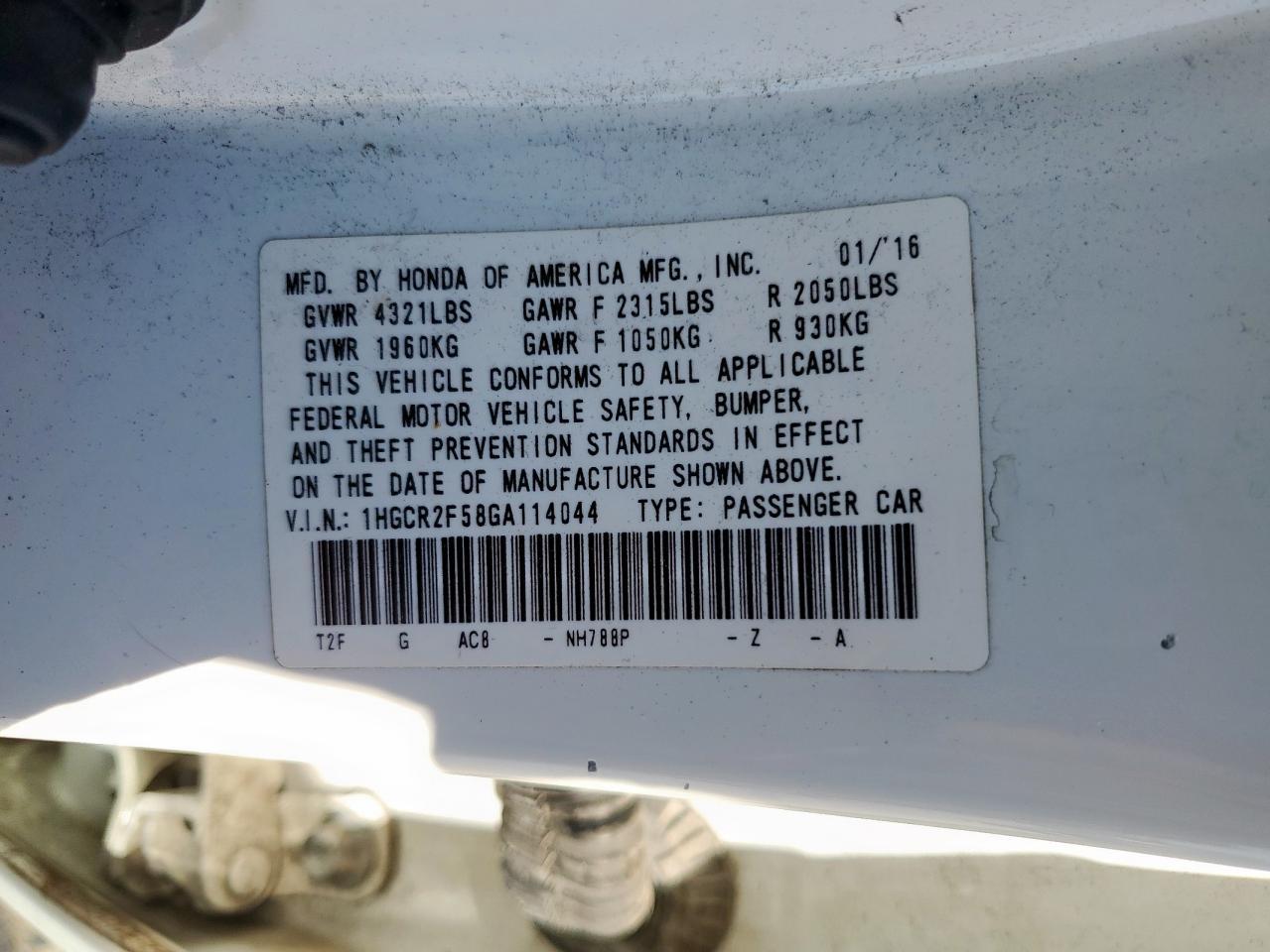 2016 HONDA ACCORD
